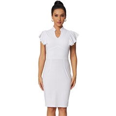 Vintage Frill Sleeve V-Neck Bodycon Dress