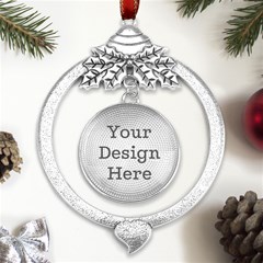 Metal Silver X mas Leaves Round Ornament