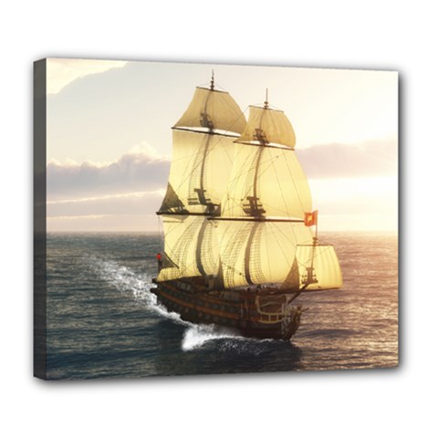 French Warship Deluxe Canvas 24  X 20  (framed)