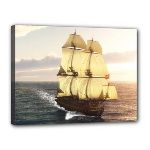 French Warship Canvas 16  X 12  (framed) by gatterwe