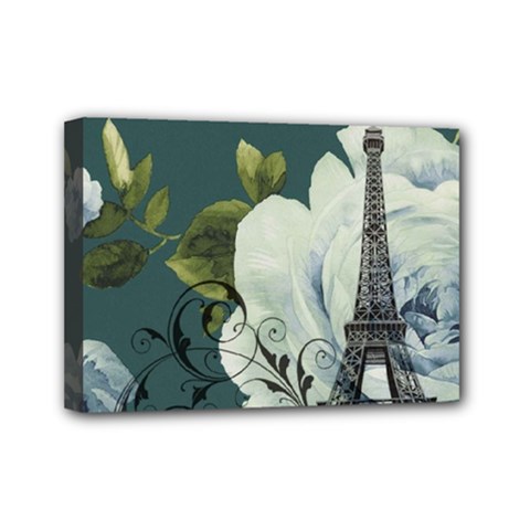 Blue Roses Vintage Paris Eiffel Tower Floral Fashion Decor Mini Canvas 7  X 5  (framed) by chicelegantboutique