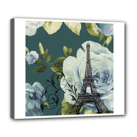 Blue Roses Vintage Paris Eiffel Tower Floral Fashion Decor Deluxe Canvas 24  X 20  (framed) by chicelegantboutique