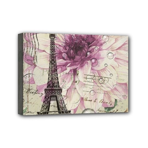 Purple Floral Vintage Paris Eiffel Tower Art Mini Canvas 7  X 5  (framed) by chicelegantboutique