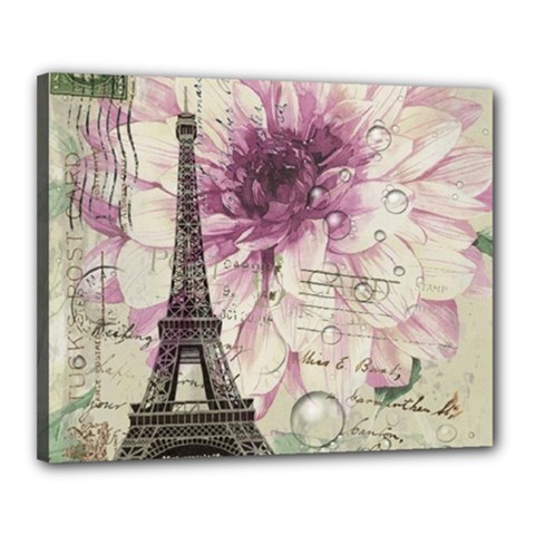 Purple Floral Vintage Paris Eiffel Tower Art Canvas 20  X 16  (framed) by chicelegantboutique