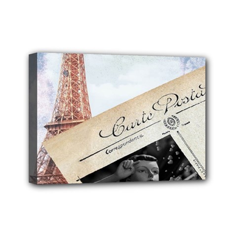 French Postcard Vintage Paris Eiffel Tower Mini Canvas 7  X 5  (framed) by chicelegantboutique