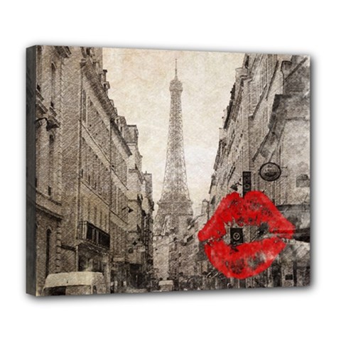 Elegant Red Kiss Love Paris Eiffel Tower Deluxe Canvas 24  X 20  (framed) by chicelegantboutique