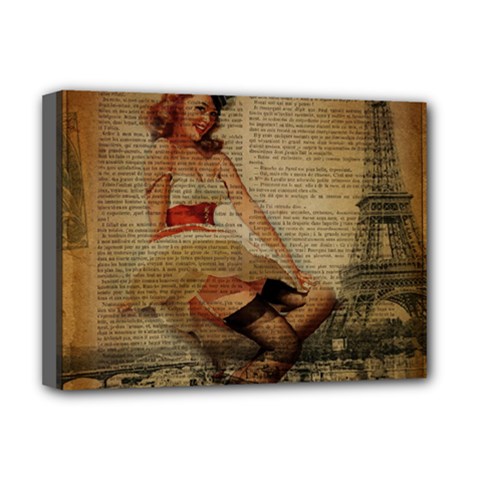 Cute Sweet Sailor Dress Vintage Newspaper Print Sexy Hot Gil Elvgren Pin Up Girl Paris Eiffel Tower Deluxe Canvas 16  X 12  (framed)  by chicelegantboutique