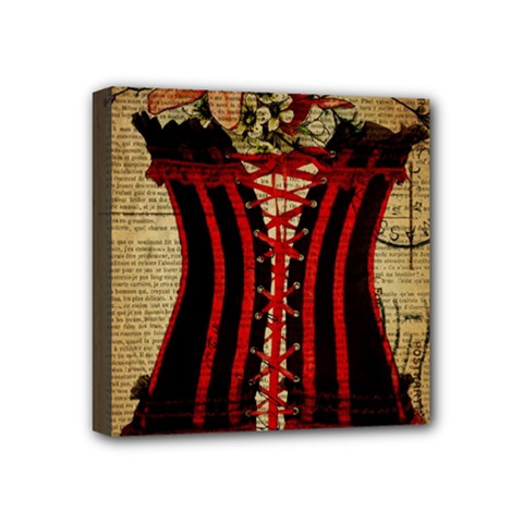 Black Red Corset Vintage Lily Floral Shabby Chic French Art Mini Canvas 4  X 4  (framed) by chicelegantboutique