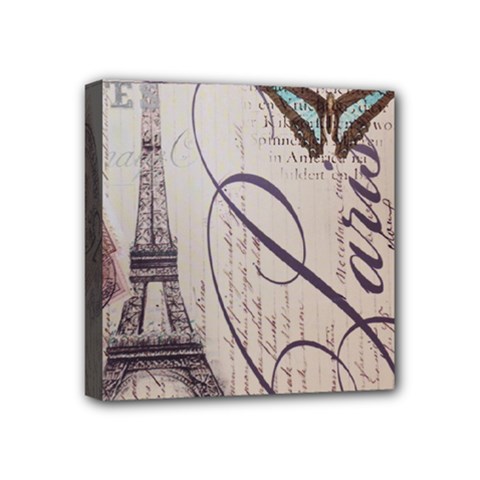 Vintage Scripts Floral Scripts Butterfly Eiffel Tower Vintage Paris Fashion Mini Canvas 4  X 4  (framed) by chicelegantboutique