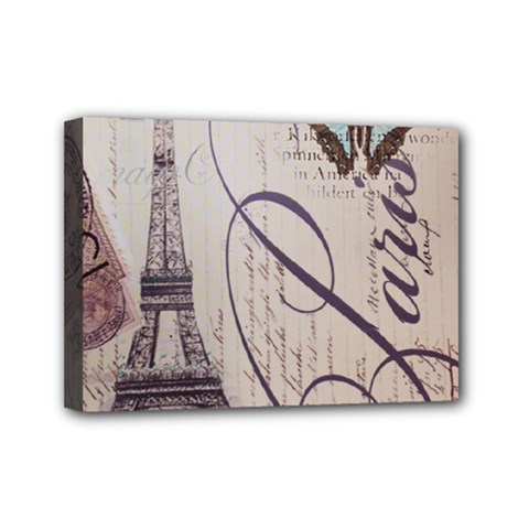 Vintage Scripts Floral Scripts Butterfly Eiffel Tower Vintage Paris Fashion Mini Canvas 7  X 5  (framed) by chicelegantboutique