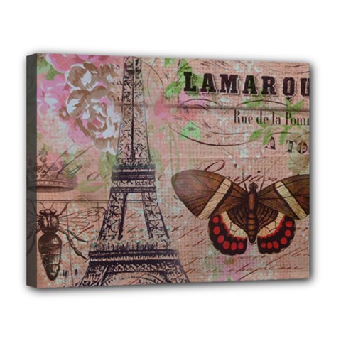 Girly Bee Crown  Butterfly Paris Eiffel Tower Fashion Canvas 14  X 11  (framed) by chicelegantboutique