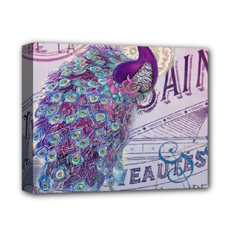 French Scripts  Purple Peacock Floral Paris Decor Deluxe Canvas 14  X 11  (framed) by chicelegantboutique