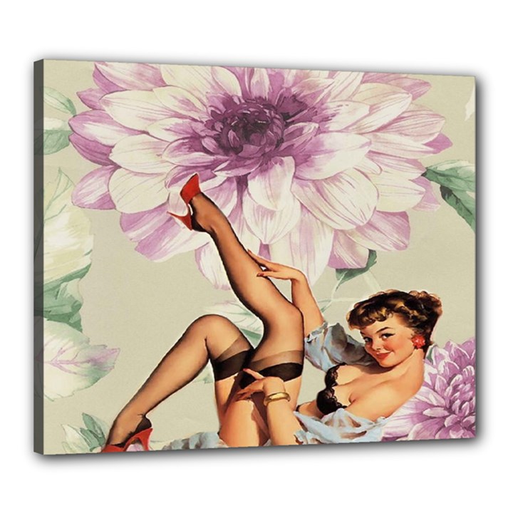 Gil Elvgren Pin Up Girl Purple Flower Fashion Art Canvas 24  x 20  (Framed)