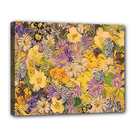 Spring Flowers Effect Canvas 14  X 11  (framed)