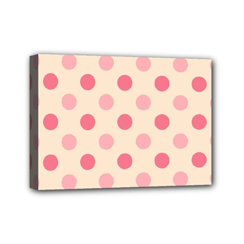 Pale Pink Polka Dots Mini Canvas 7  X 5  (framed) by Colorfulart23