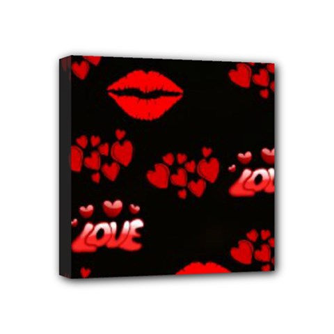 Love Red Hearts Love Flowers Art Mini Canvas 4  X 4  (framed) by Colorfulart23