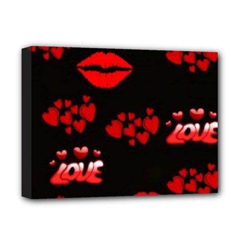 Love Red Hearts Love Flowers Art Deluxe Canvas 16  X 12  (framed) 