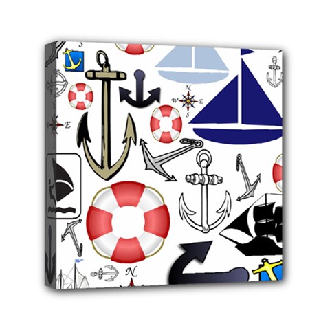 Nautical Collage Mini Canvas 6  X 6  (framed) by StuffOrSomething