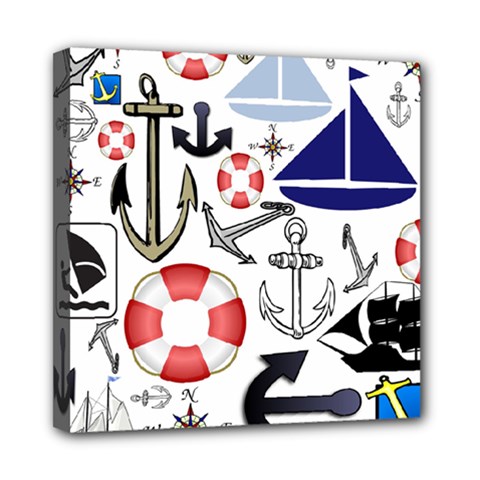 Nautical Collage Mini Canvas 8  X 8  (framed) by StuffOrSomething