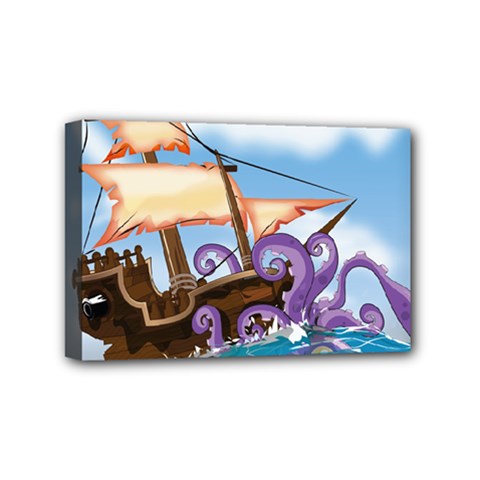 Piratepirate Ship Attacked By Giant Squid  Mini Canvas 6  X 4  (framed)