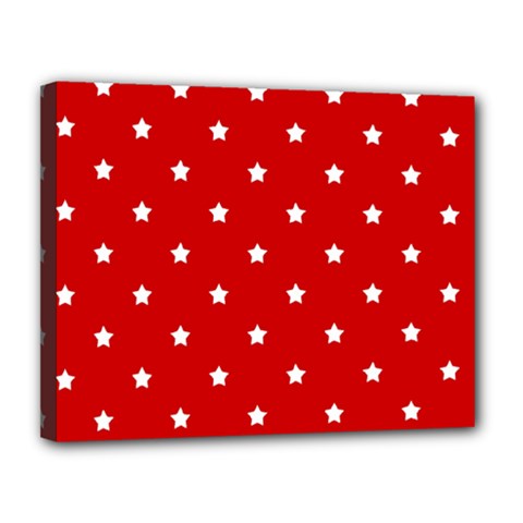 White Stars On Red Canvas 14  X 11  (framed)