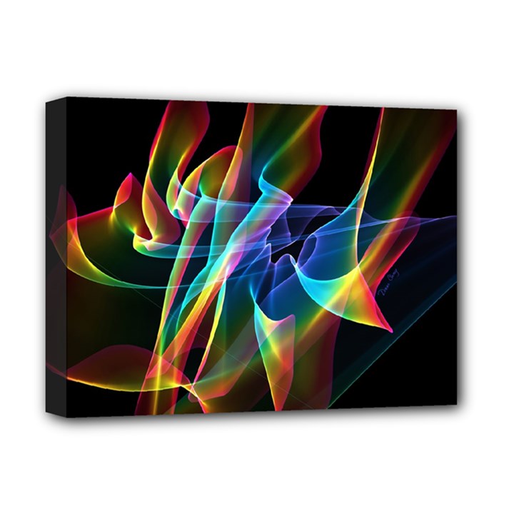 Aurora Ribbons, Abstract Rainbow Veils  Deluxe Canvas 16  x 12  (Framed) 