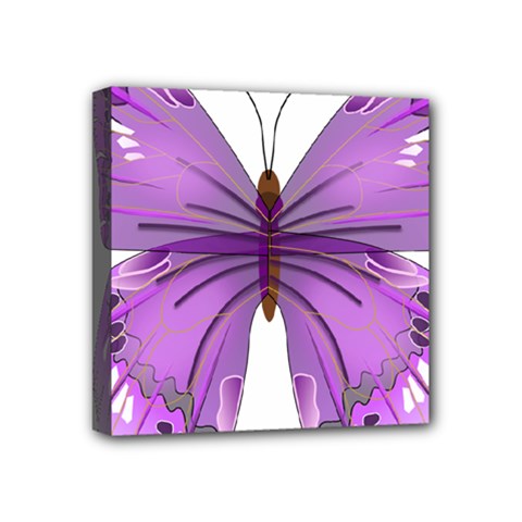 Purple Awareness Butterfly Mini Canvas 4  X 4  (framed)