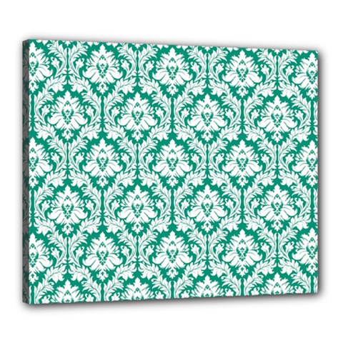 White On Emerald Green Damask Canvas 24  X 20  (framed) by Zandiepants