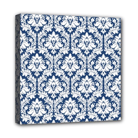 White On Blue Damask Mini Canvas 8  X 8  (framed) by Zandiepants