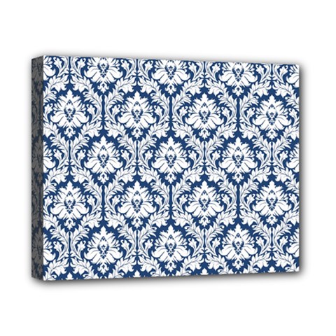 White On Blue Damask Canvas 10  X 8  (framed) by Zandiepants