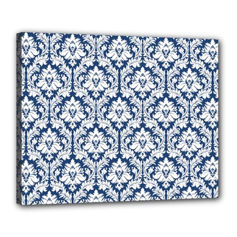 White On Blue Damask Canvas 20  X 16  (framed) by Zandiepants