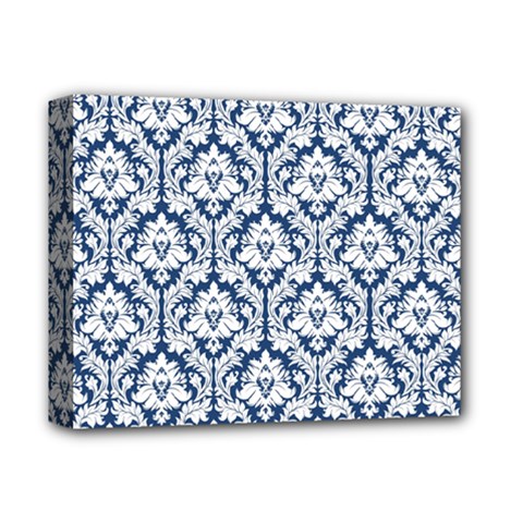 White On Blue Damask Deluxe Canvas 14  X 11  (framed) by Zandiepants