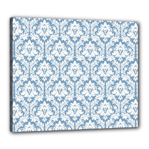 White On Light Blue Damask Canvas 24  X 20  (framed) by Zandiepants