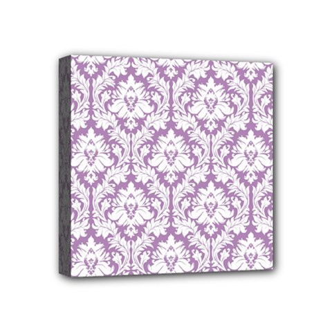 White On Lilac Damask Mini Canvas 4  X 4  (framed)