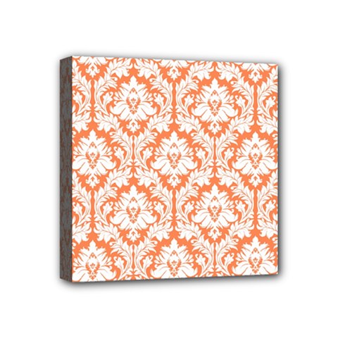 White On Orange Damask Mini Canvas 4  X 4  (framed)