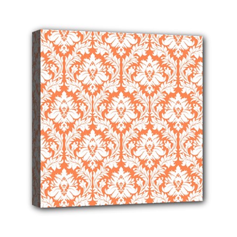 White On Orange Damask Mini Canvas 6  X 6  (framed)