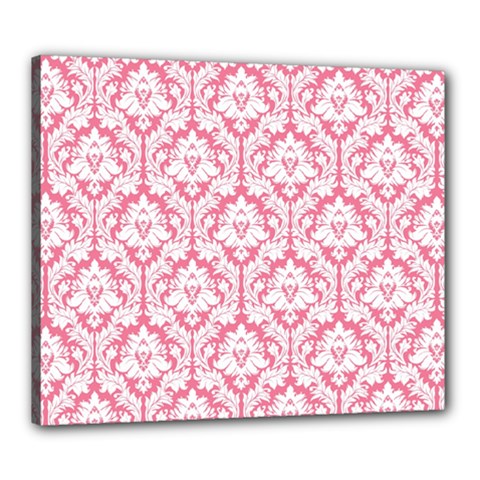 White On Soft Pink Damask Canvas 24  X 20  (framed) by Zandiepants