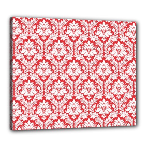 White On Red Damask Canvas 24  X 20  (framed) by Zandiepants