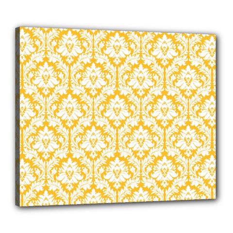 White On Sunny Yellow Damask Canvas 24  X 20  (framed) by Zandiepants