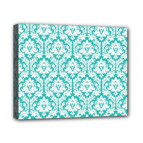 White On Turquoise Damask Canvas 10  X 8  (framed) by Zandiepants