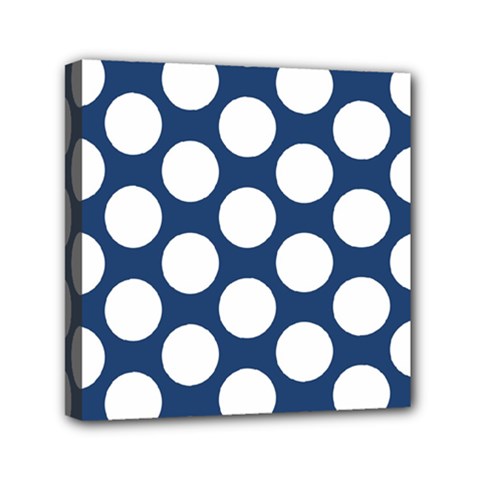 Dark Blue Polkadot Mini Canvas 6  X 6  (framed) by Zandiepants