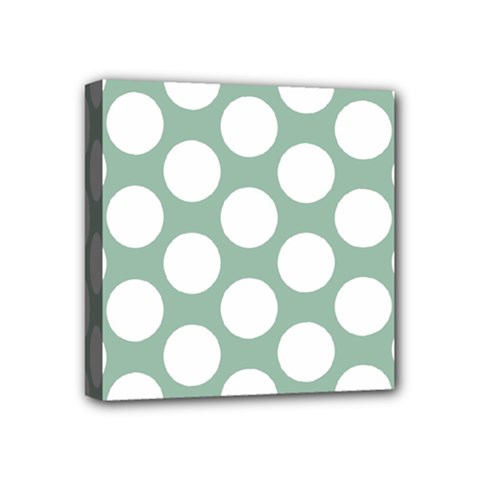 Jade Green Polkadot Mini Canvas 4  X 4  (framed) by Zandiepants