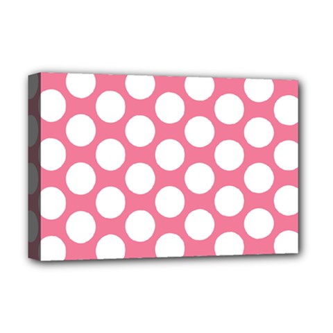 Pink Polkadot Deluxe Canvas 18  X 12  (framed) by Zandiepants