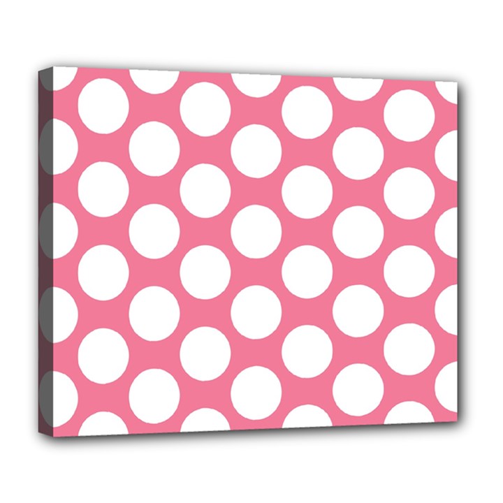 Pink Polkadot Deluxe Canvas 24  x 20  (Framed)