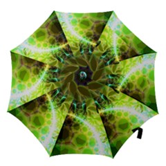 Dawn Of Time, Abstract Lime & Gold Emerge Hook Handle Umbrella (large) by DianeClancy