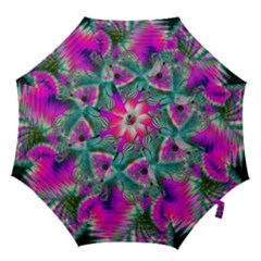 Crystal Flower Garden, Abstract Teal Violet Hook Handle Umbrella (large) by DianeClancy