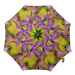 Golden Violet Crystal Heart Of Fire, Abstract  Hook Handle Umbrella (large) by DianeClancy