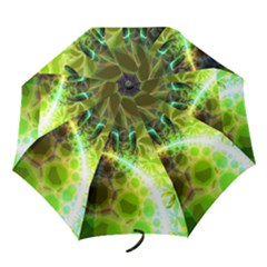 Dawn Of Time, Abstract Lime & Gold Emerge Folding Umbrella by DianeClancy