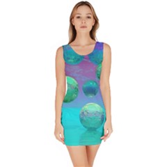 Ocean Dreams, Abstract Aqua Violet Ocean Fantasy Bodycon Dress by DianeClancy