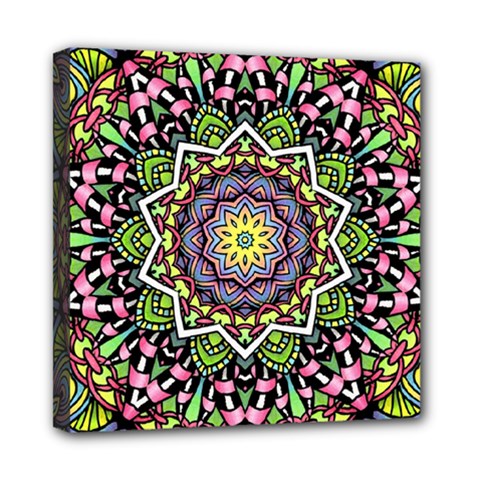 Psychedelic Leaves Mandala Mini Canvas 8  X 8  (framed) by Zandiepants